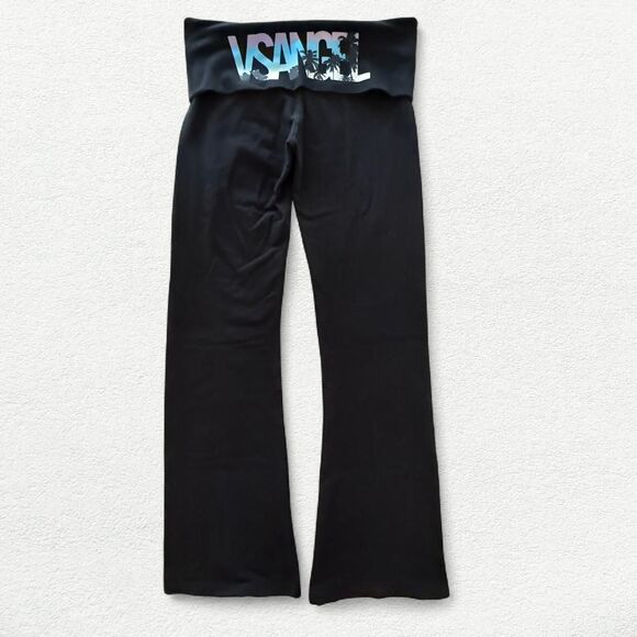 Y2K vintage Black Victoria's Secret Fold-Over low-rise flare legging VSANGEL - Picture 3 of 4